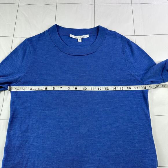 Veronica Beard Sweater Top Women Large Blue White Roscoe Merino Wool Mixed Media - Picture 8 of 9